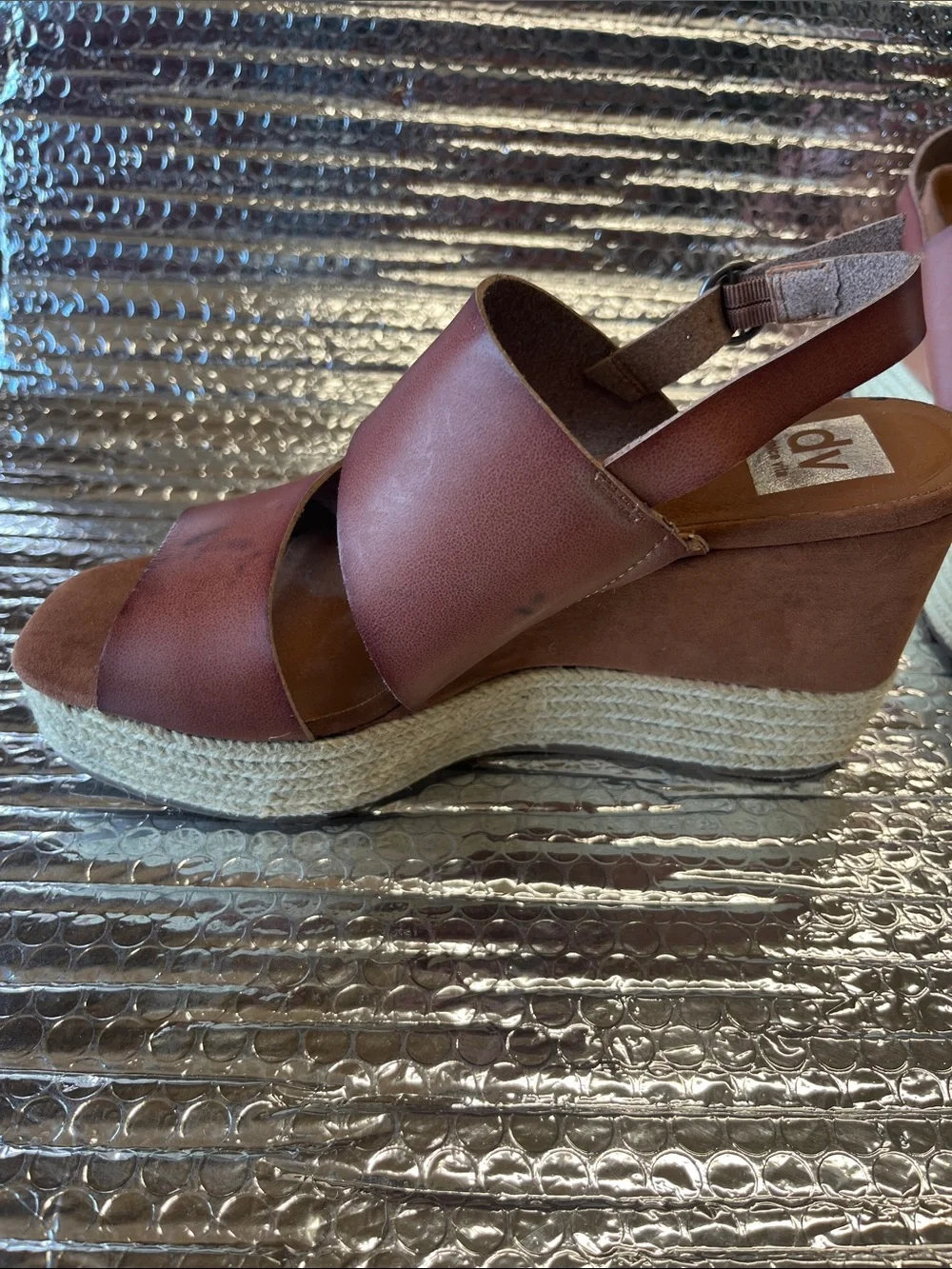 Dolce Vita Brown Leather Espadrille Platform Wedge Sandals